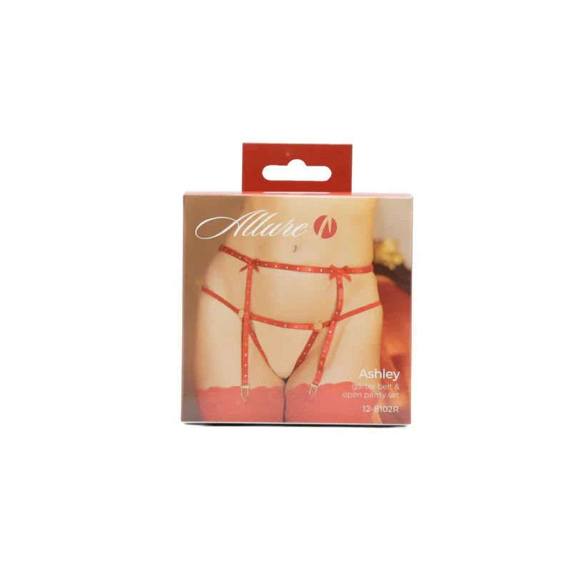 Allure Ashley Garter Belt & Open Panty Set - Red