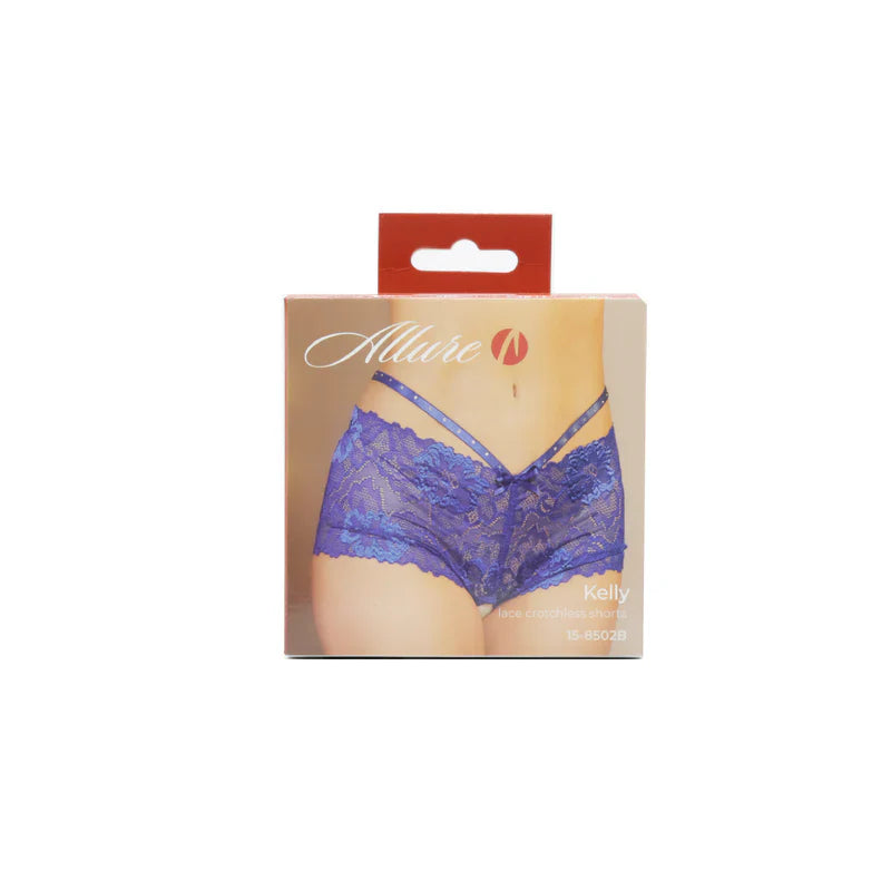 Allure Kelly Lace Crotchless Shorts - Blue