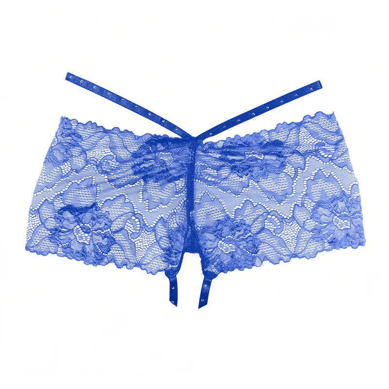 Allure Kelly Lace Crotchless Shorts - Blue