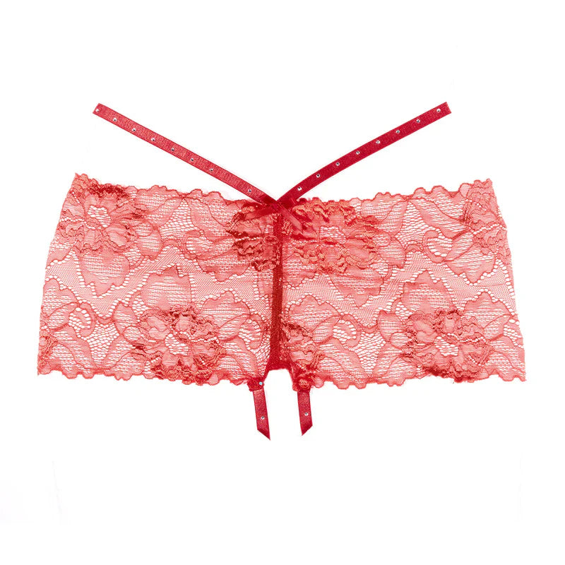 Allure Kelly Lace Crotchless Shorts - Red