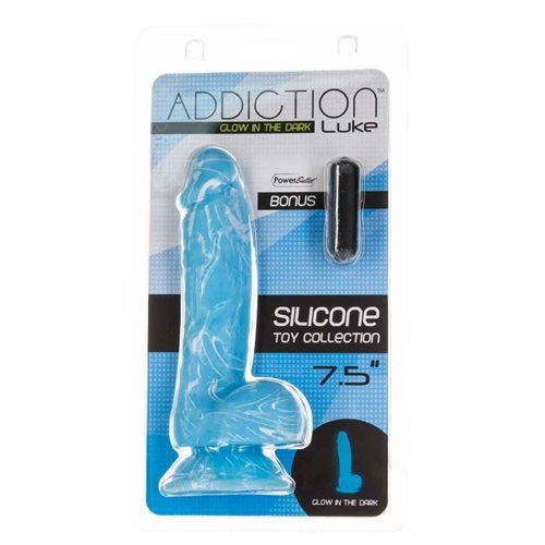 Addiction Luke 7.5" Glow-in-the-Dark Dildo With Balls - Blue