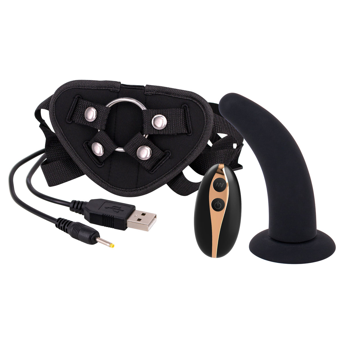 5” Vibrating Strap-On & Harness - Black