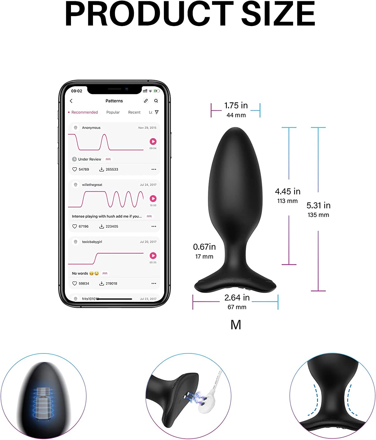 Lovense Hush 2 App-controlled Vibrating Butt Plug - 1.75 Inch - Thorn & Feather