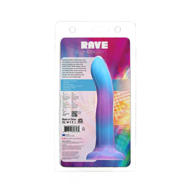 Rave by Addiction - 8" Glow in the Dark Dildo - Blue Purple