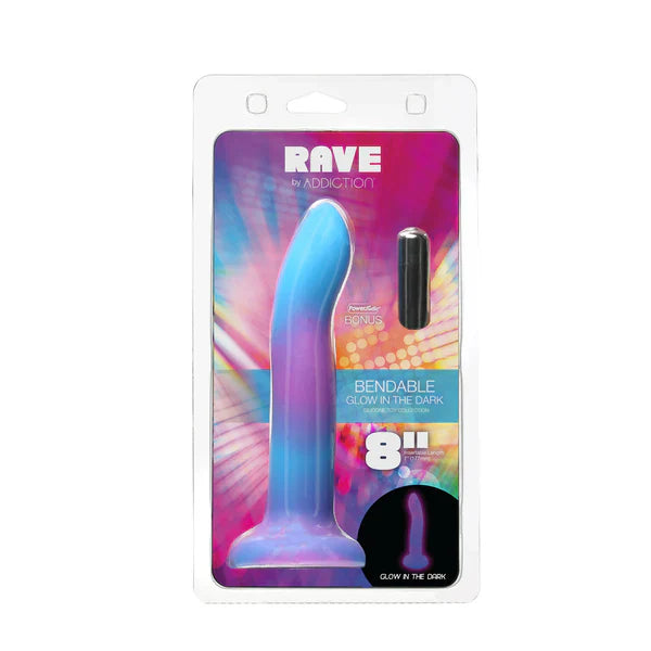 Rave by Addiction - 8" Glow in the Dark Dildo - Blue Purple