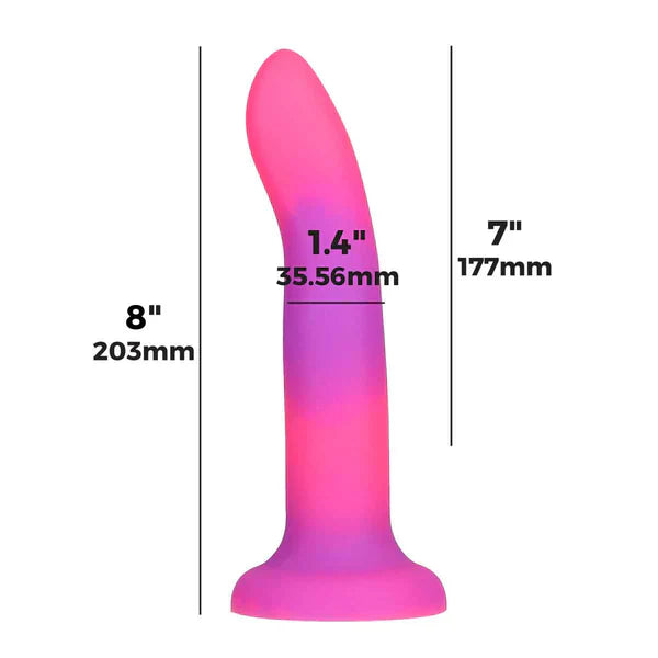 Rave by Addiction - 8" Glow in the Dark Dildo - Pink Purple