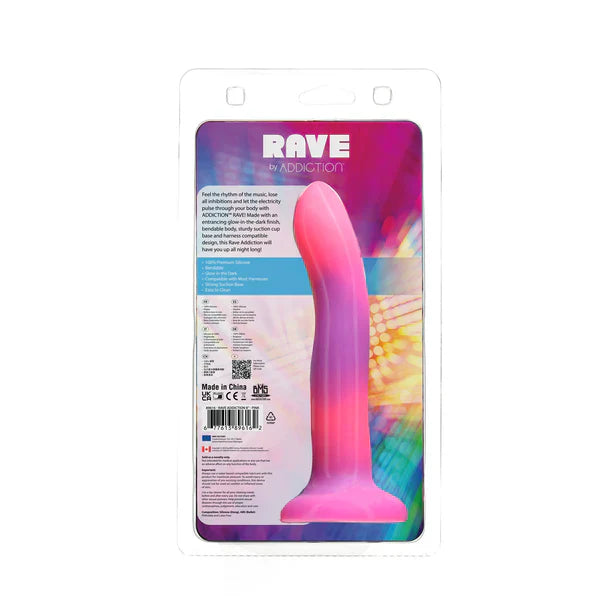 Rave by Addiction - 8" Glow in the Dark Dildo - Pink Purple