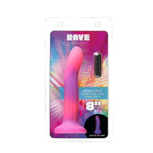 Rave by Addiction - 8" Glow in the Dark Dildo - Pink Purple