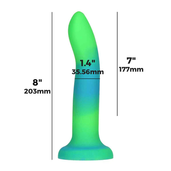 Rave by Addiction - 8" Glow in the Dark Dildo - Blue Green