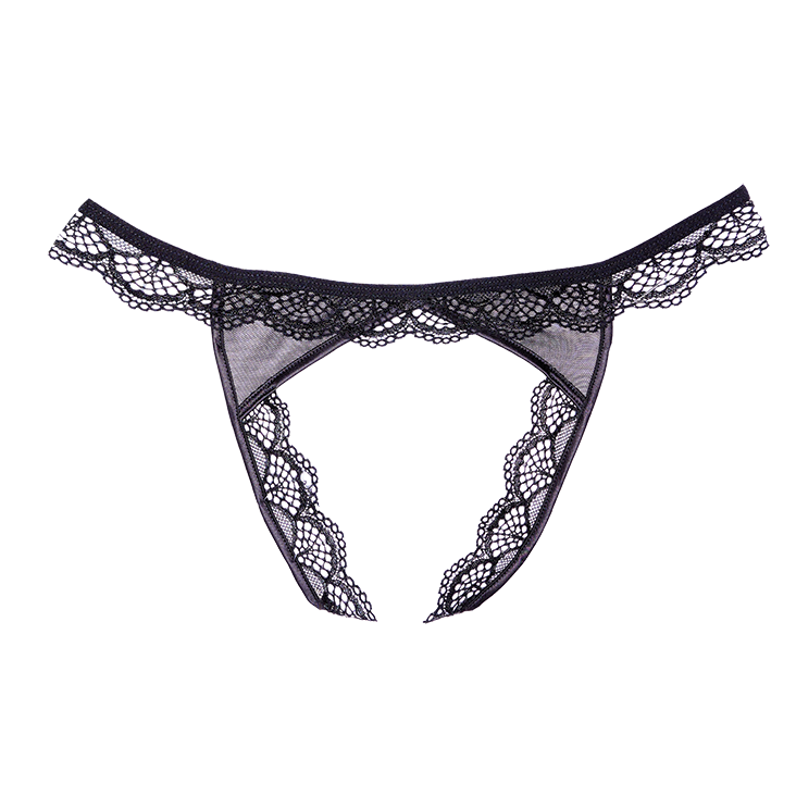 Peach-y Lace & Mesh Open Panty - Black