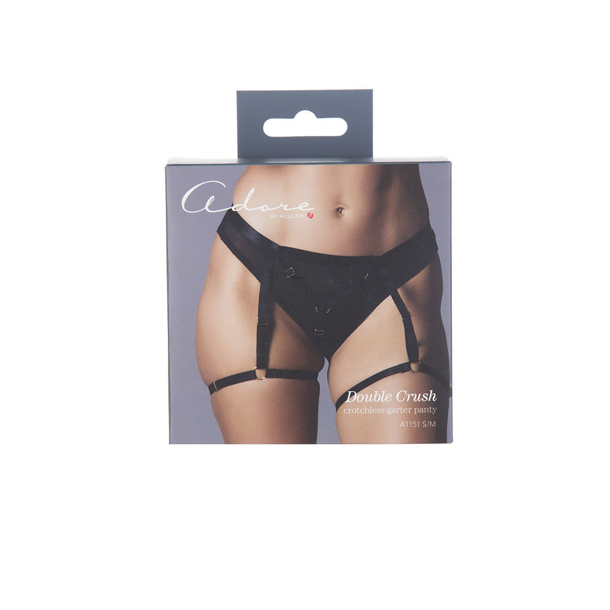 Double Crush Crotchless Garter Panty - Black