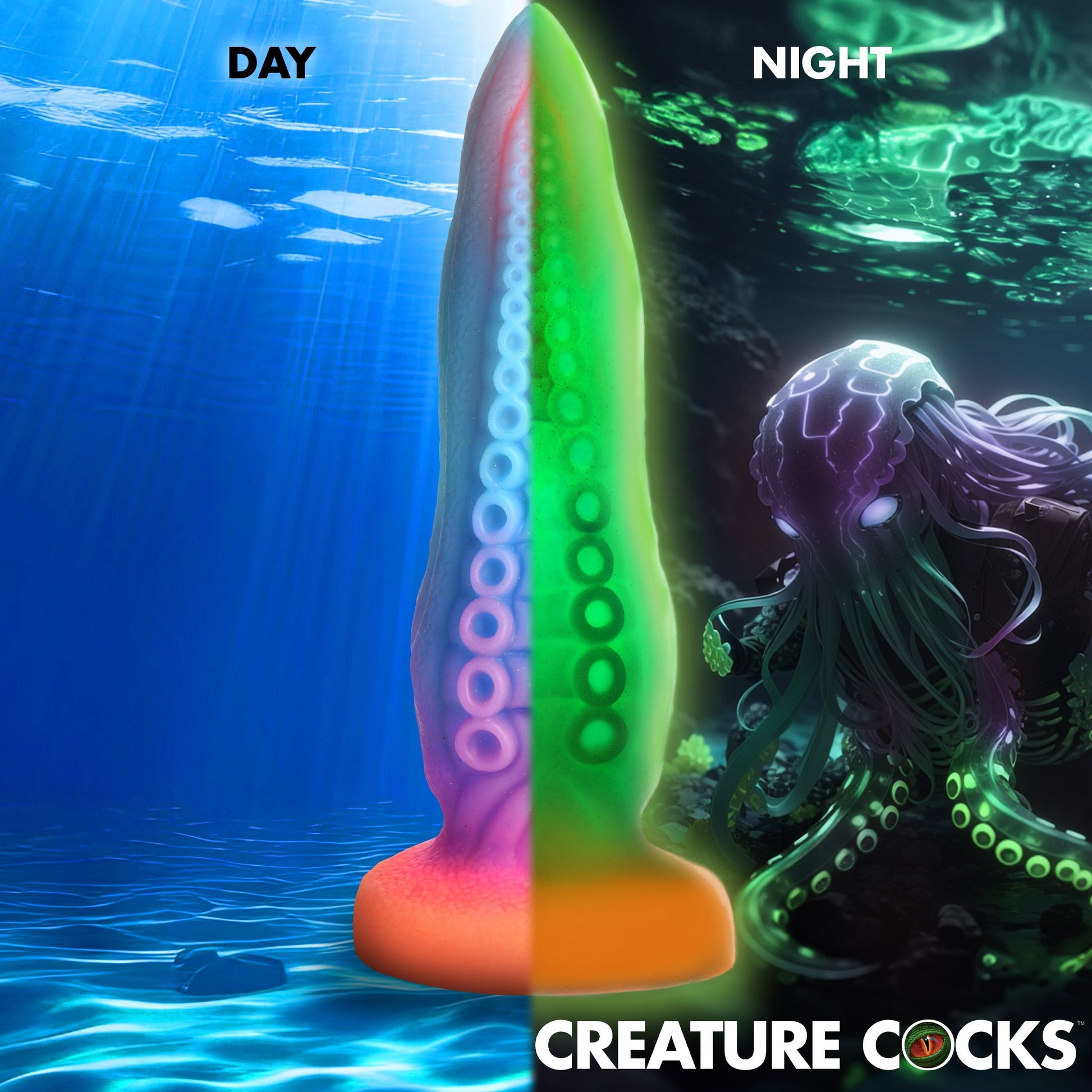 Tenta-Cock Glow-in-the-Dark Silicone Creature Dildo - Thorn & Feather