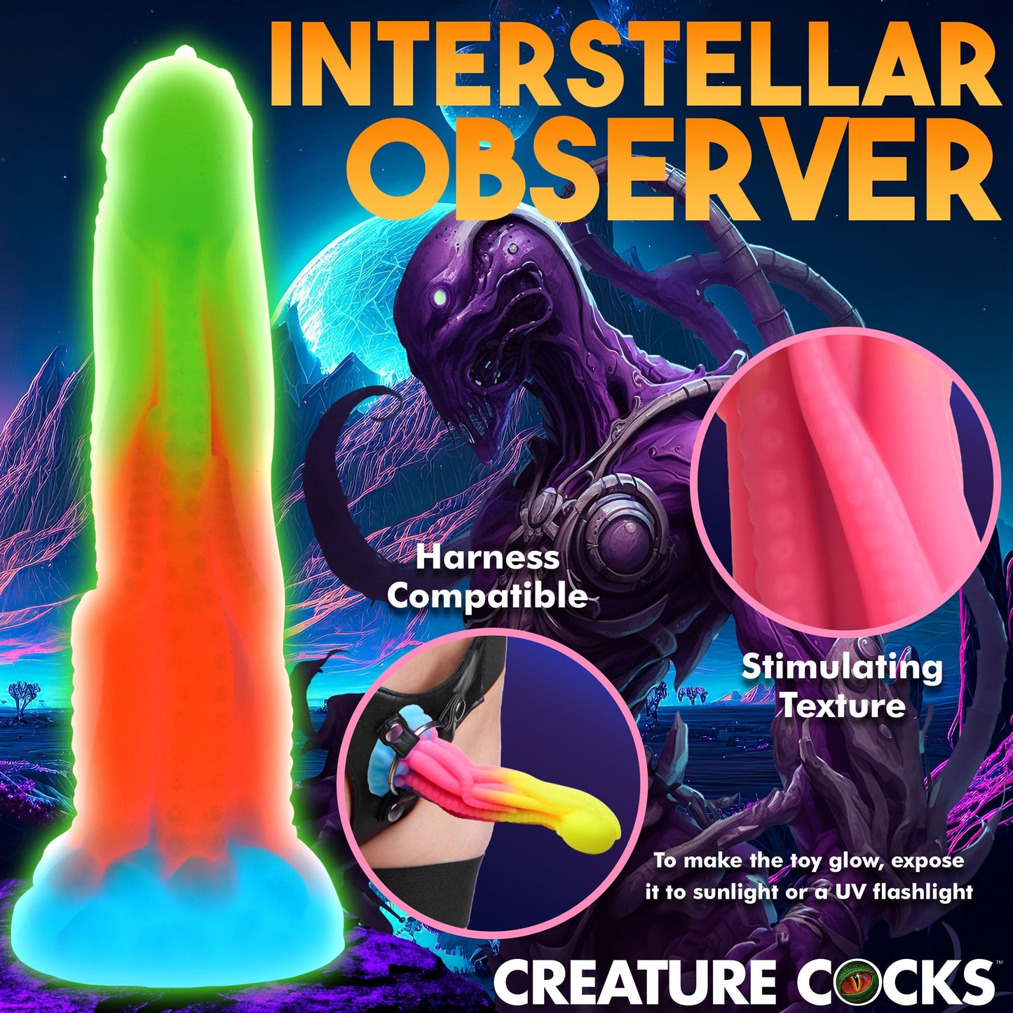 Tenta-Glow Glow-In-The-Dark Silicone Creature Dildo