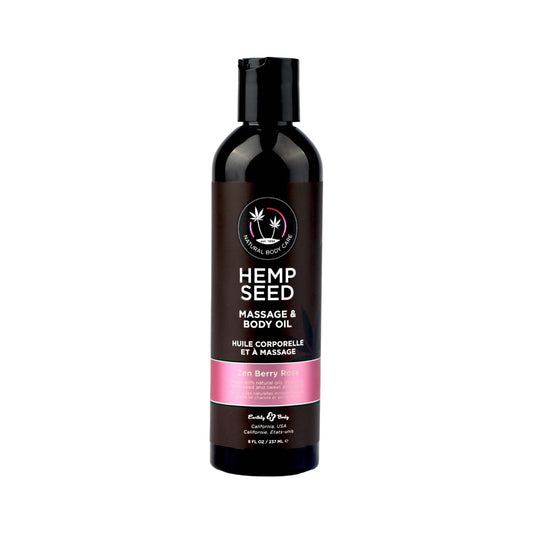 Earthly Body Hemp Seed Massage Oil - Zen Berry Rose, 8oz/237ml