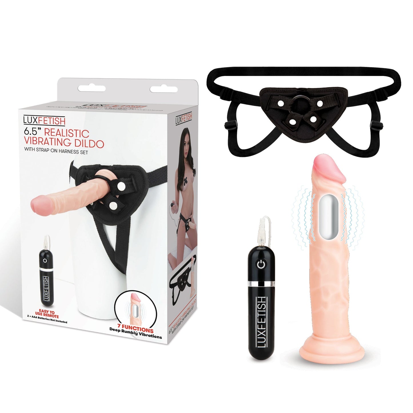 6.5" Realistic Vibrating Dildo & Strap-on Harness Set