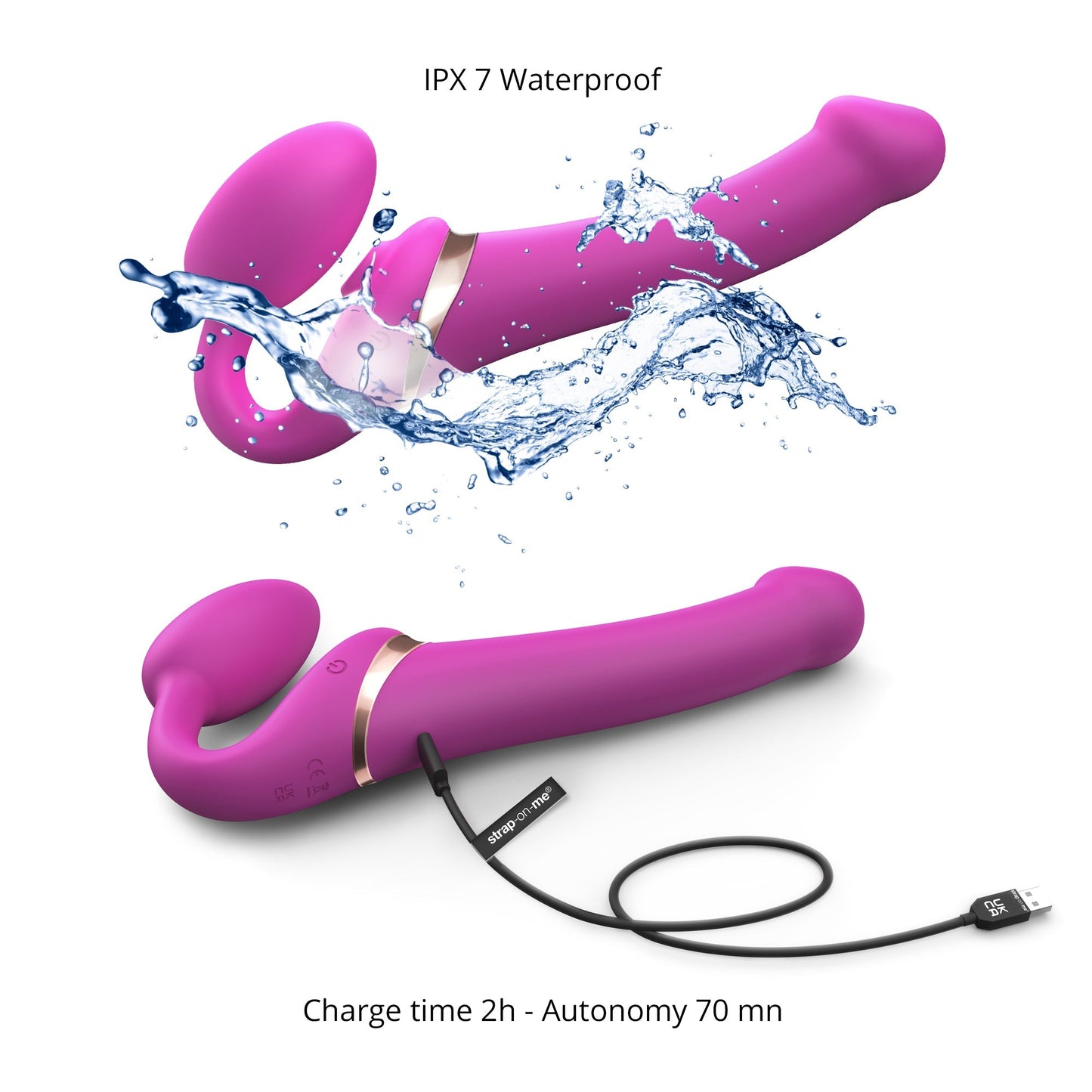 Strap On Me Vibrating Multi Orgasm Bendable Strap-on 3 Motors - Fuchsia