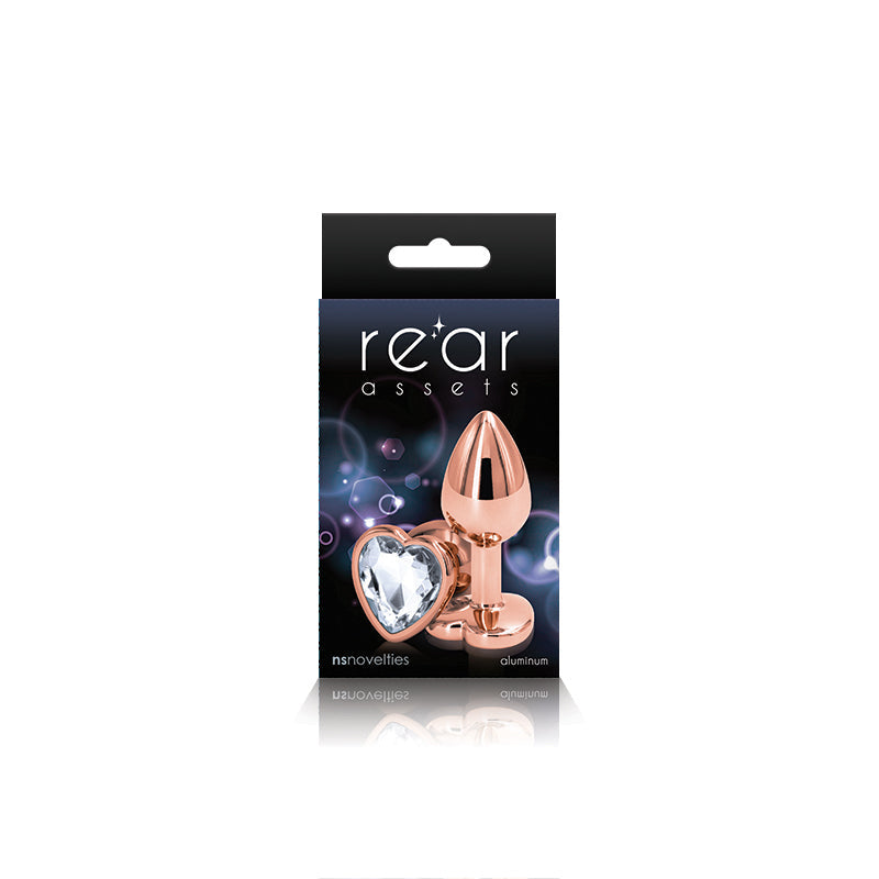 Rear Assets Rose Gold Heart Plug - Small, Clear - Thorn & Feather