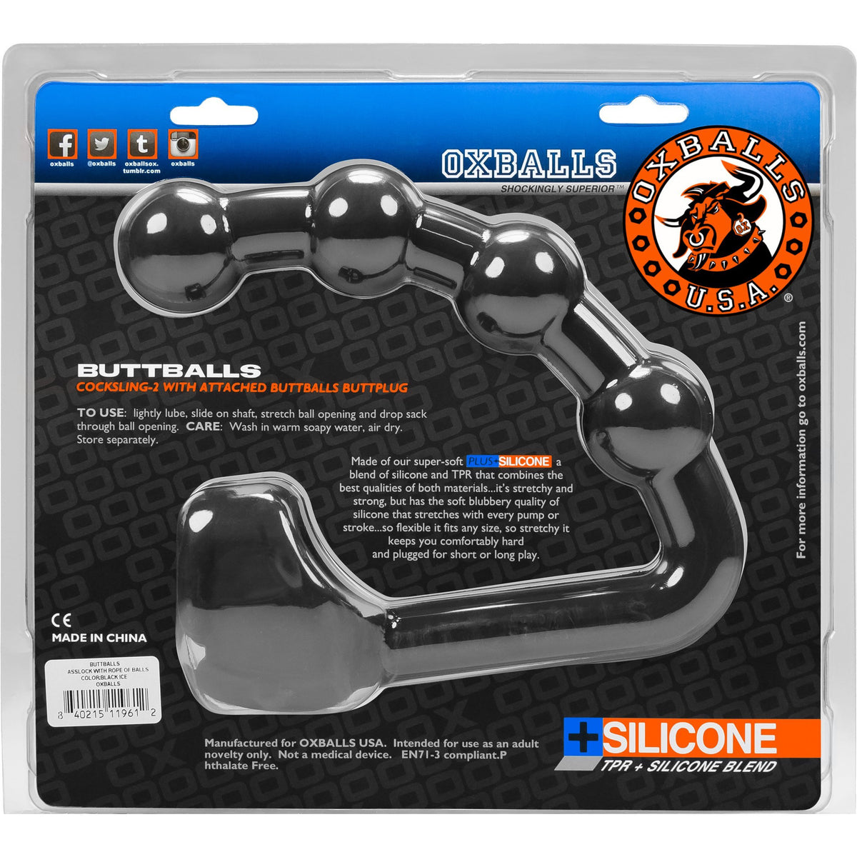 Oxballs Buttballs Ass-Lock & Cocksling - Black Ice