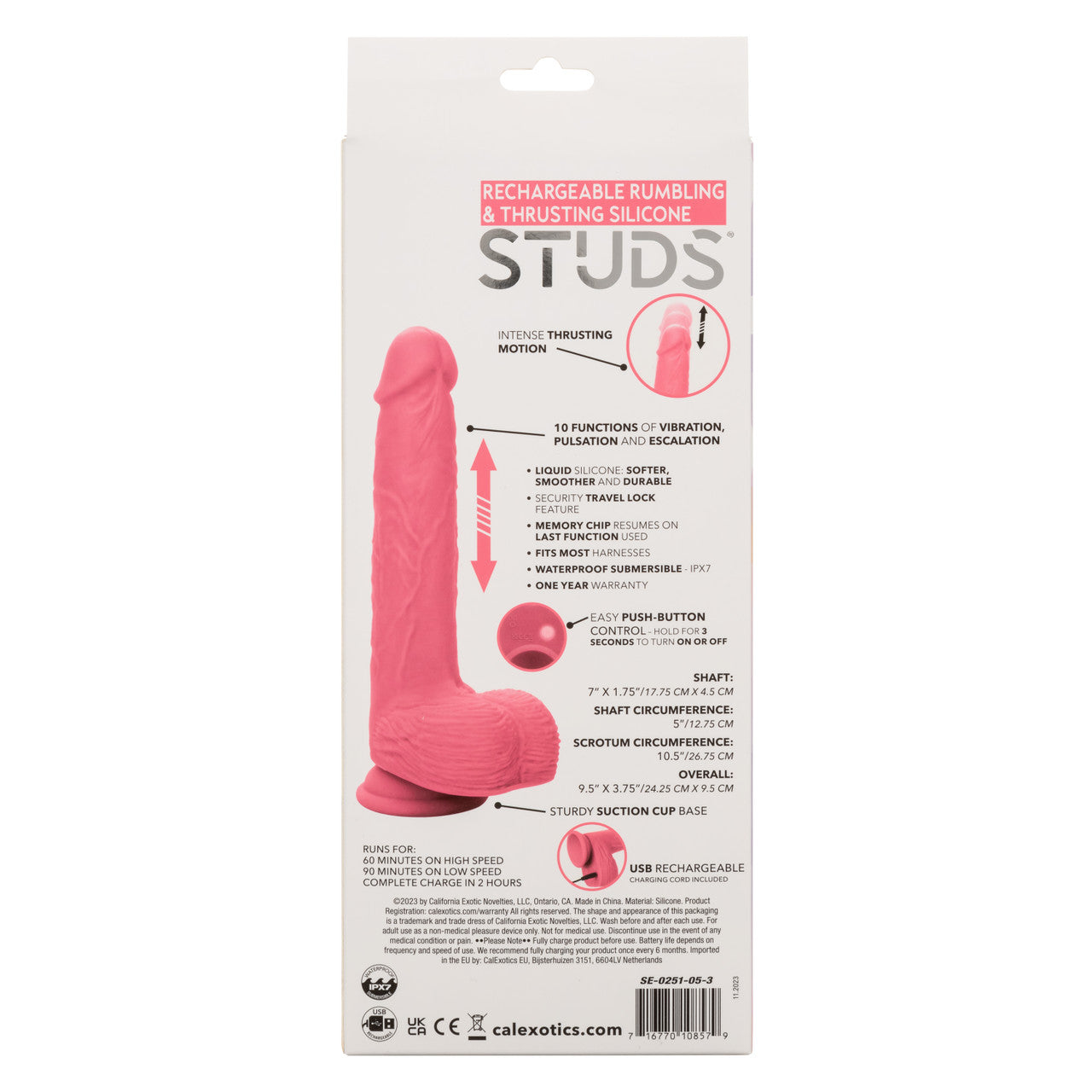 Rechargeable Rumbling & Thrusting Silicone Studs Dildo