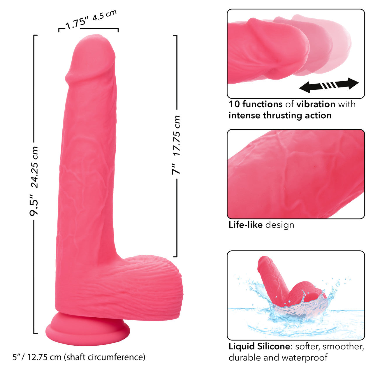 Rechargeable Rumbling & Thrusting Silicone Studs Dildo