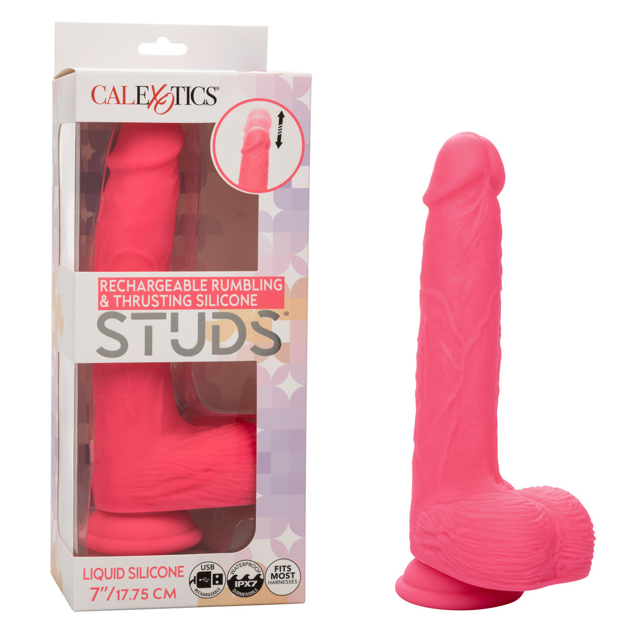 Rechargeable Rumbling & Thrusting Silicone Studs Dildo