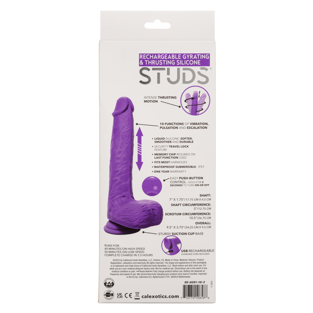 Rechargeable Gyrating & Thrusting Silicone Studs Dildo