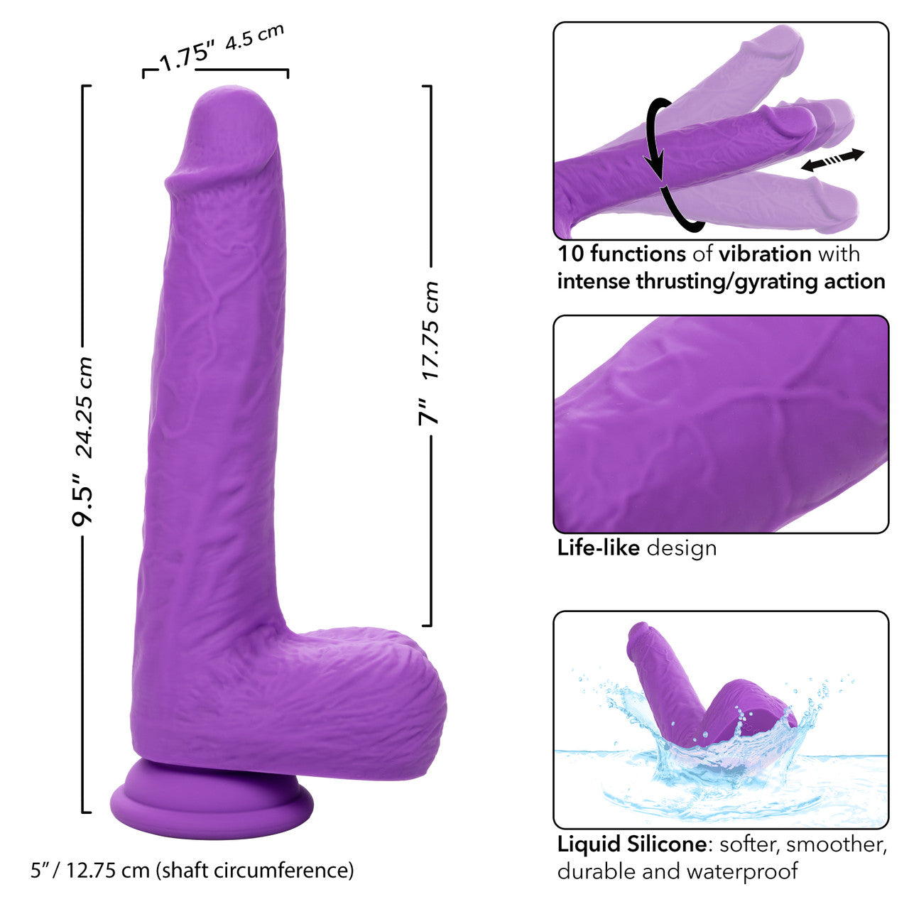 Rechargeable Gyrating & Thrusting Silicone Studs Dildo