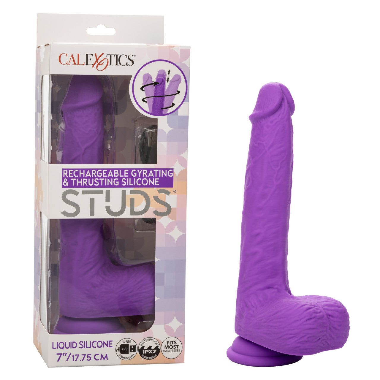 Rechargeable Gyrating & Thrusting Silicone Studs Dildo