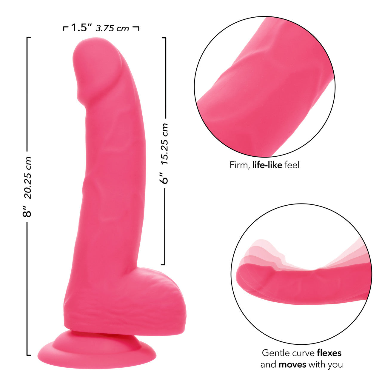 Neon Silicone Studs Realistic Dildo - 6"/15.25 cm, Pink