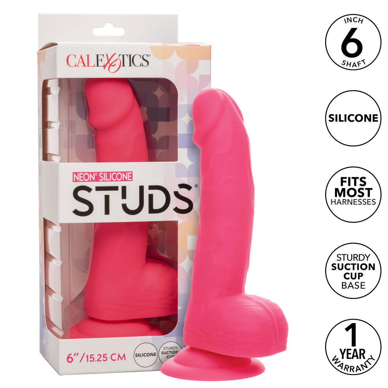 Neon Silicone Studs Realistic Dildo - 6"/15.25 cm, Pink