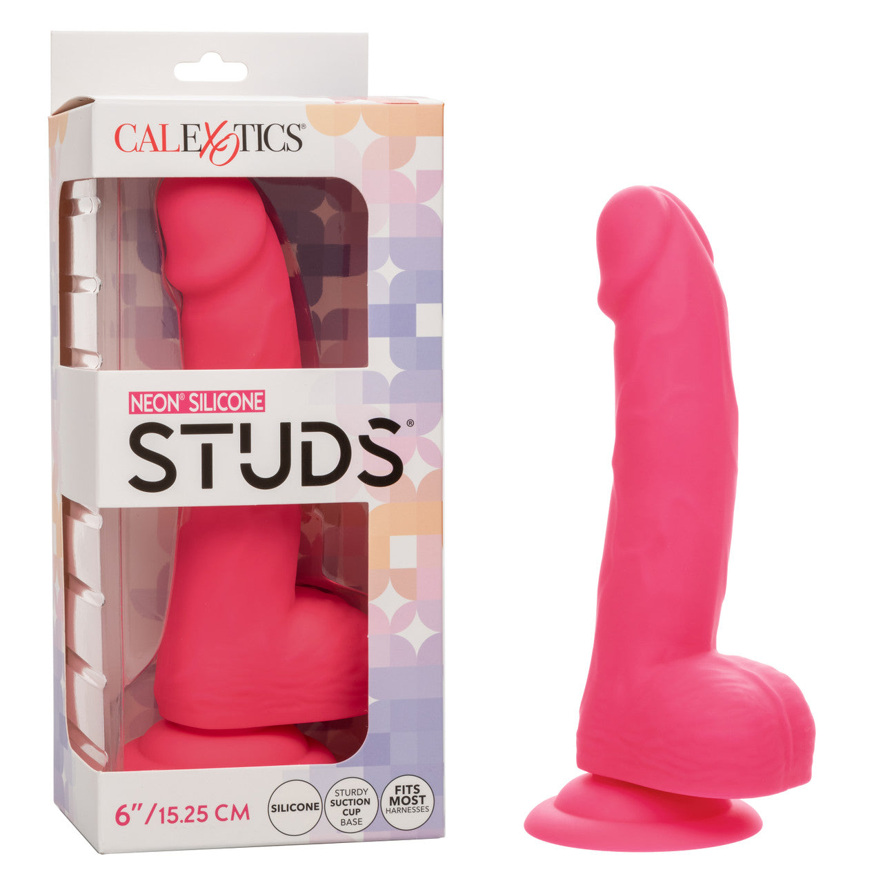 Neon Silicone Studs Realistic Dildo - 6"/15.25 cm, Pink