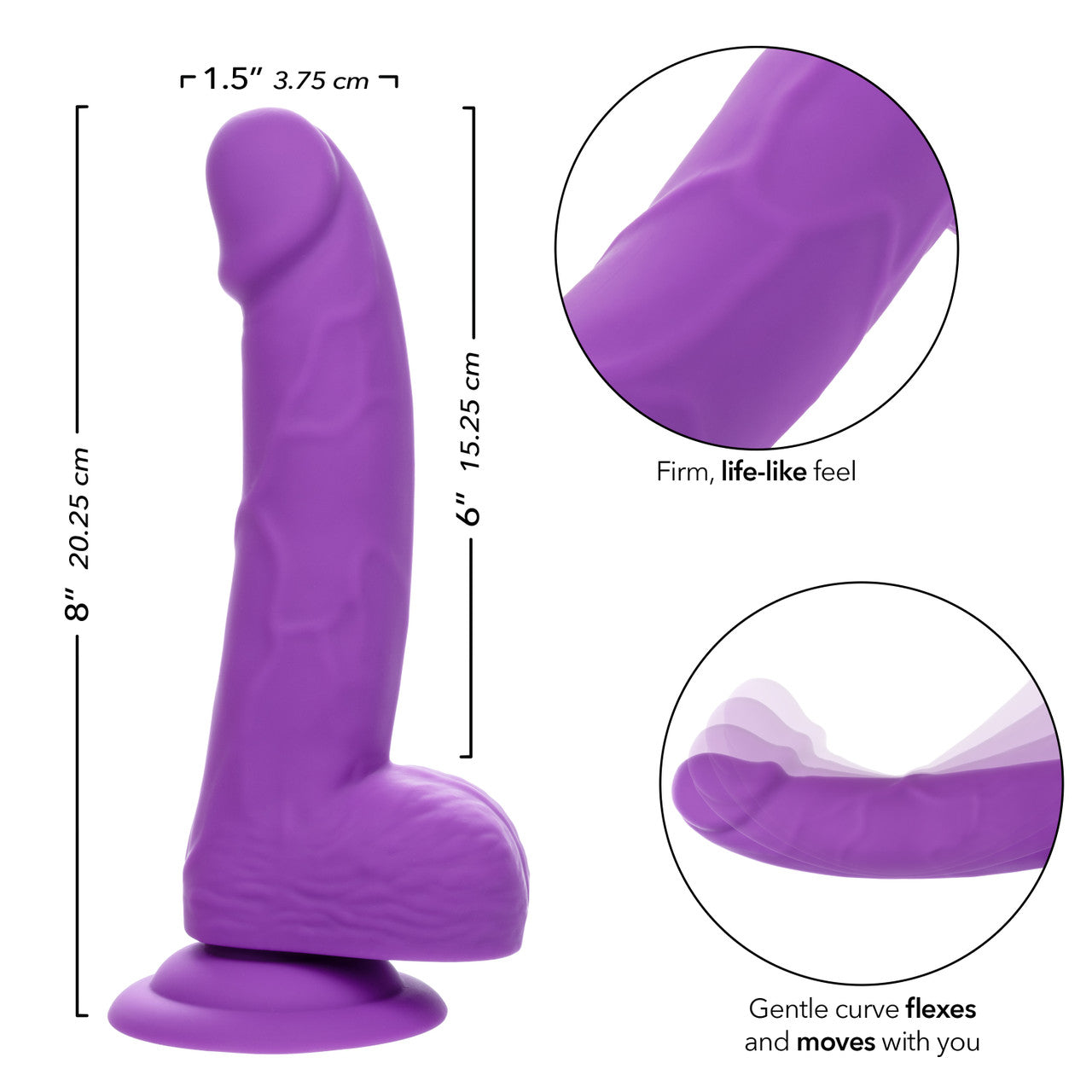 Neon Silicone Studs Realistic Dildo - 6"/15.25 cm, Purple