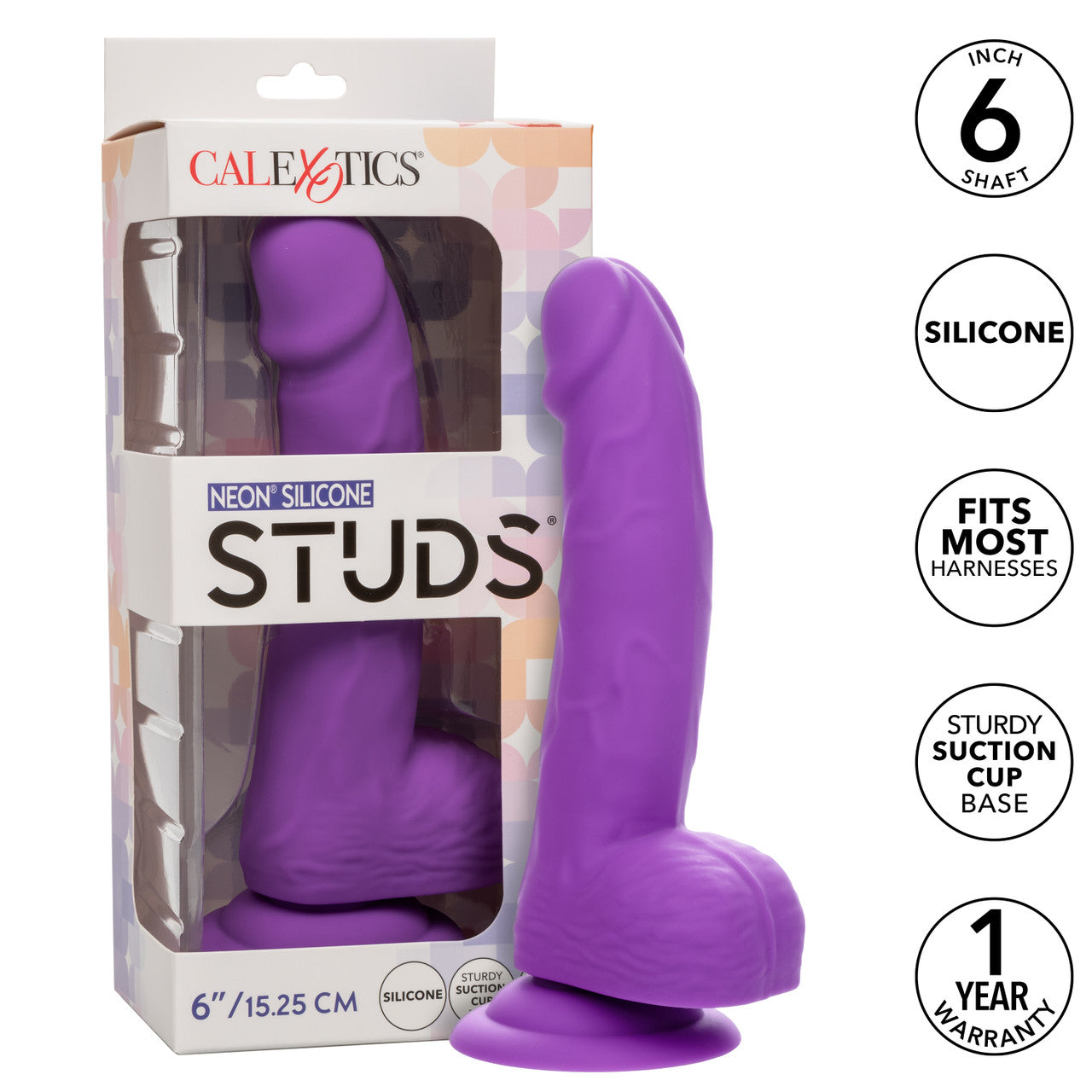 Neon Silicone Studs Realistic Dildo - 6"/15.25 cm, Purple