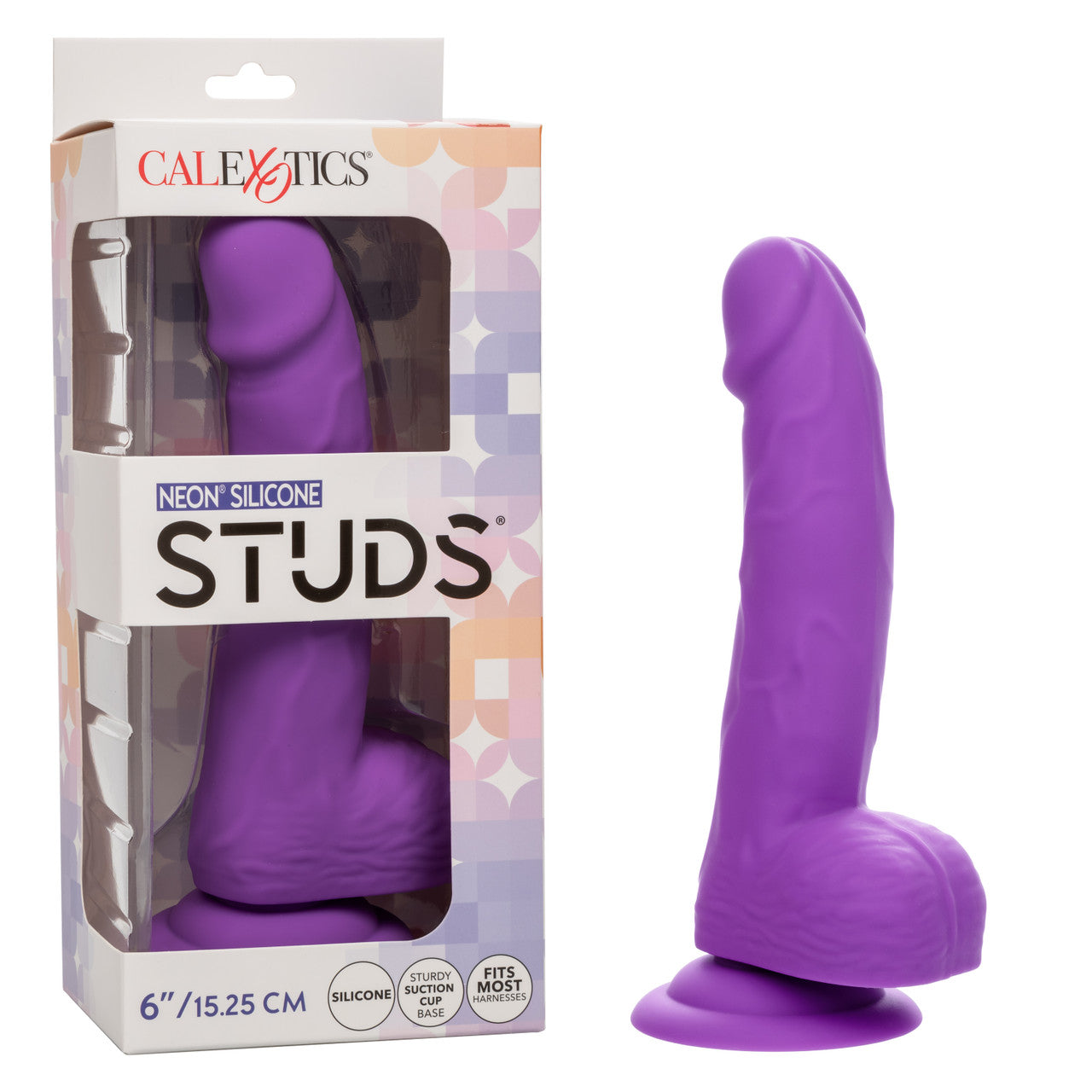 Neon Silicone Studs Realistic Dildo - 6"/15.25 cm, Purple