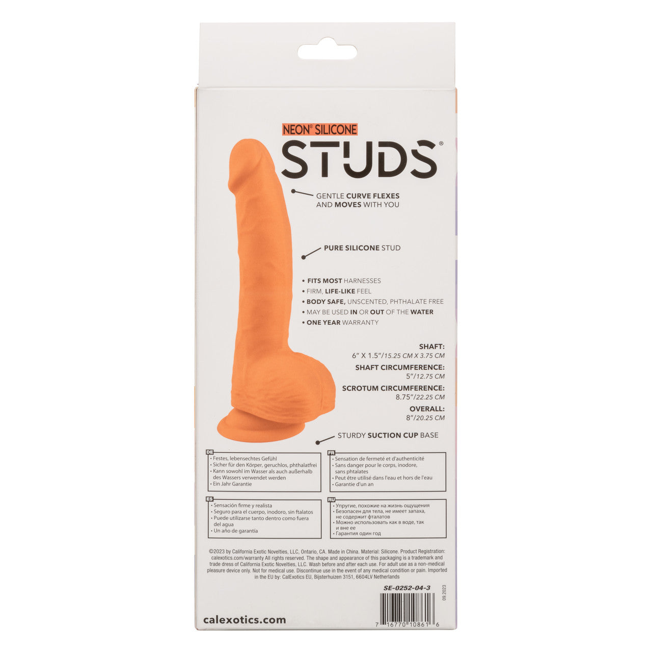 Neon Silicone Studs Realistic Dildo - 6"/15.25 cm, Orange