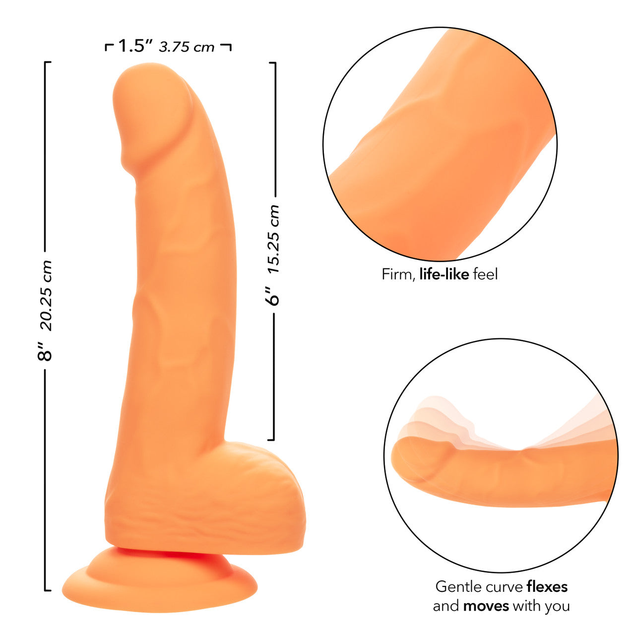 Neon Silicone Studs Realistic Dildo - 6"/15.25 cm, Orange