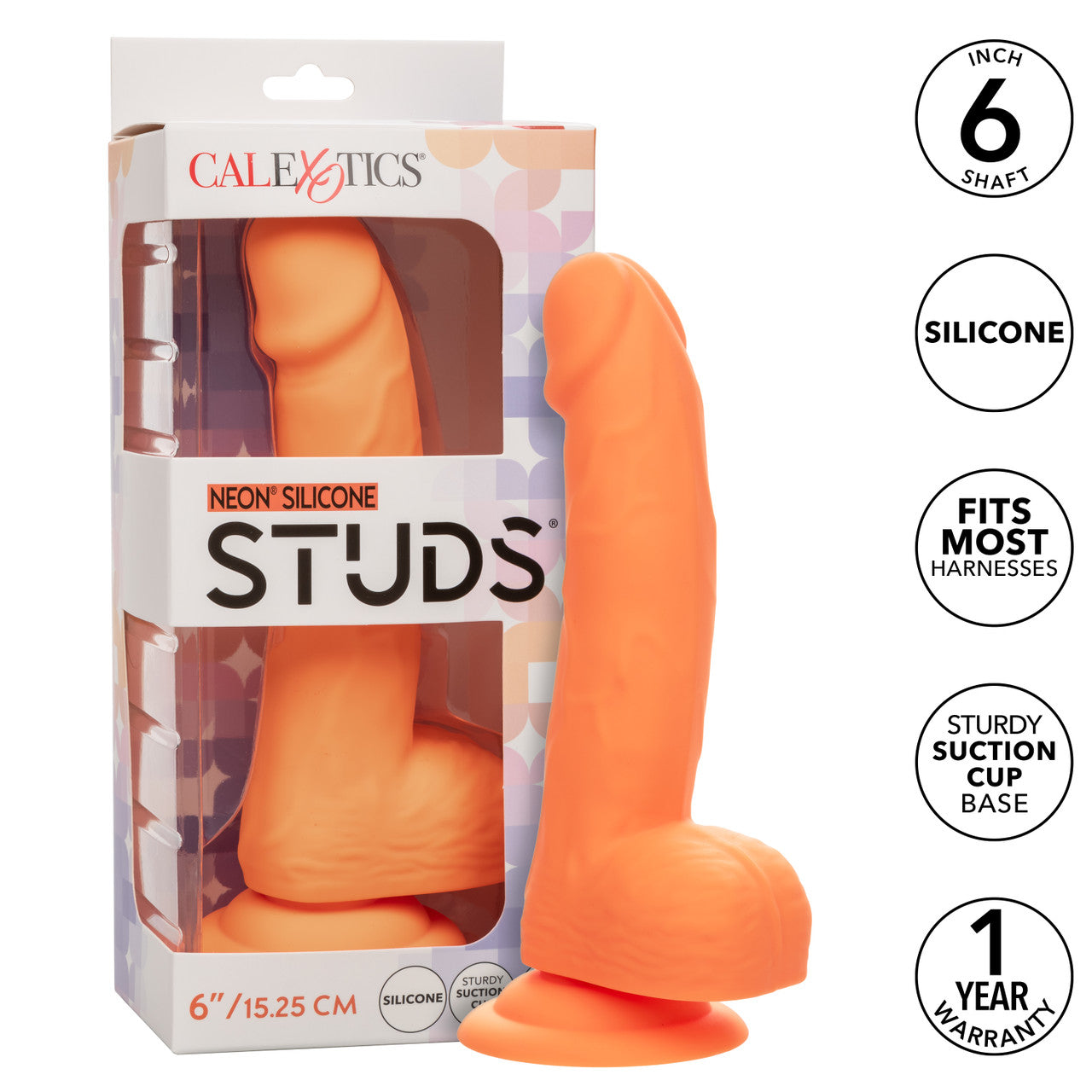 Neon Silicone Studs Realistic Dildo - 6"/15.25 cm, Orange