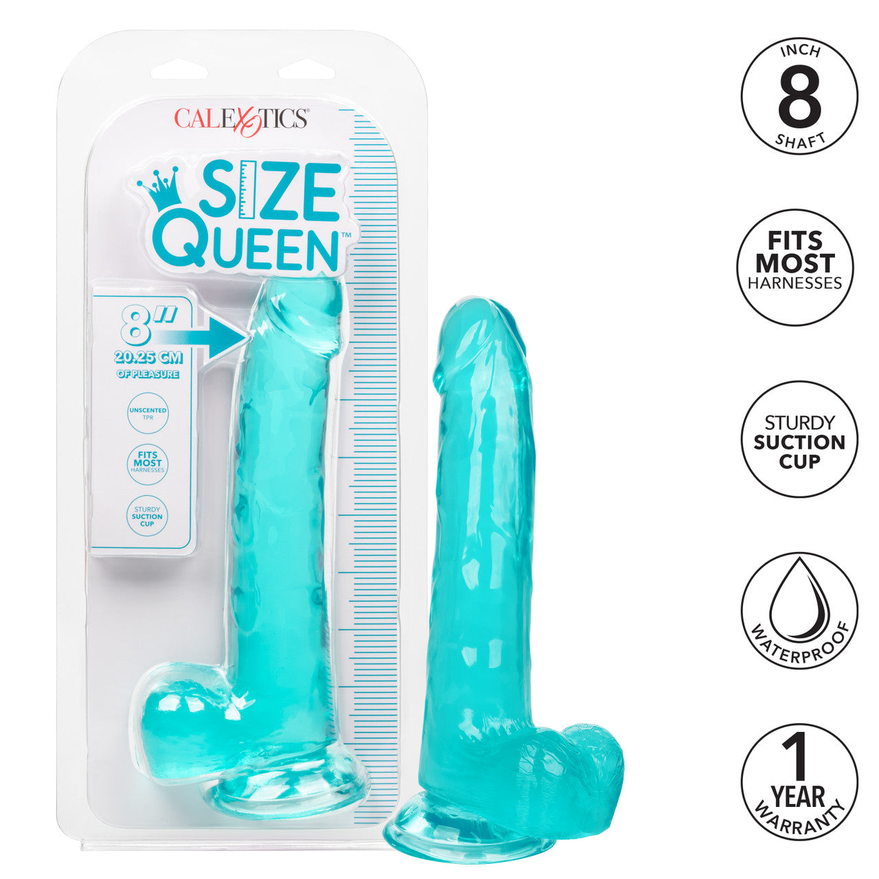 Size Queen 8"/20.25 cm Dildo - Blue - Thorn & Feather