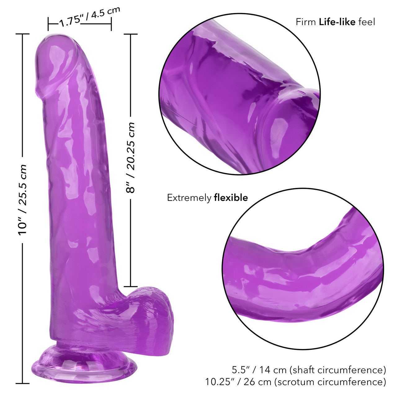 Size Queen 8"/20.25 cm Dildo - Purple - Thorn & Feather