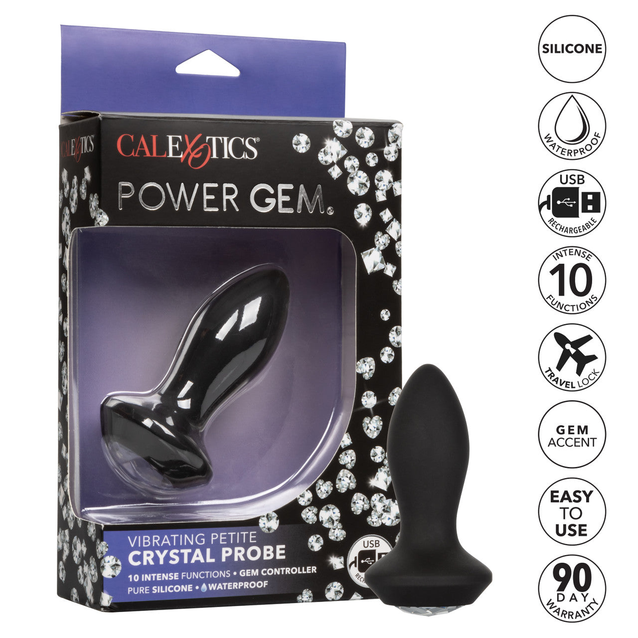 Power Gem Vibrating Petite Crystal Probe - Black