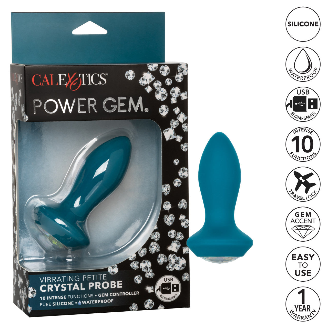 Power Gem Vibrating Petite Crystal Probe - Blue