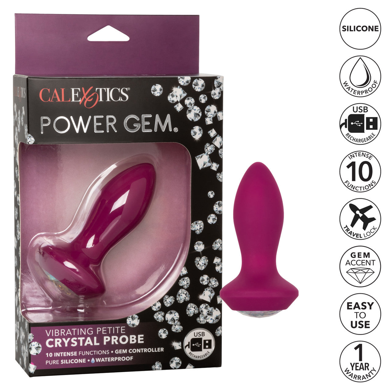 Power Gem Vibrating Petite Crystal Probe - Purple