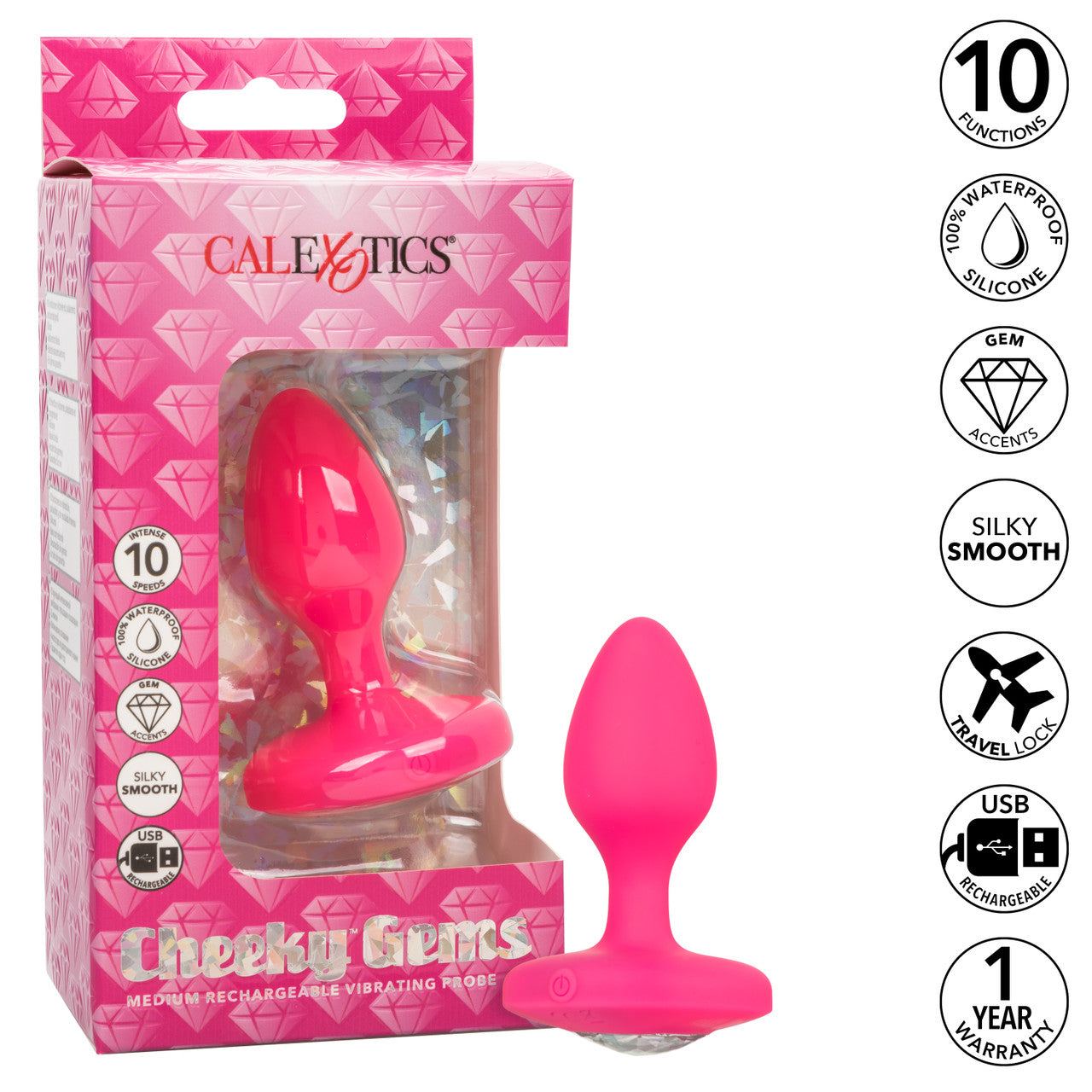 Cheeky Gems Medium Rechargeable Vibrating Probe - Pink - Thorn & Feather