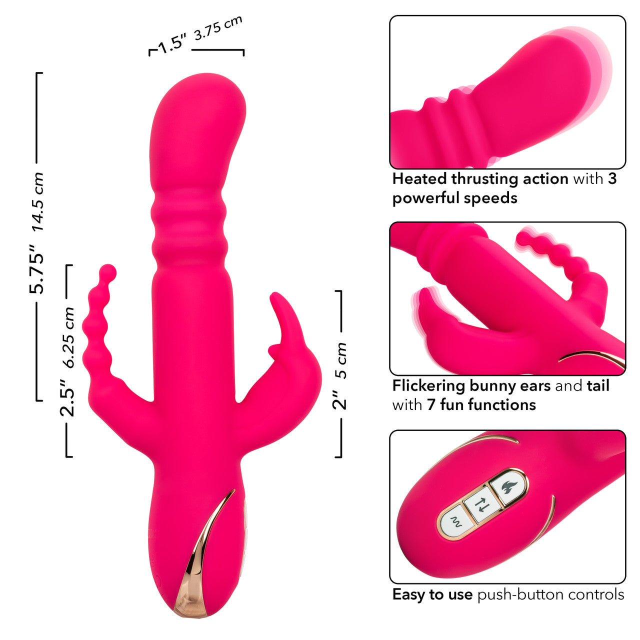 Jack Rabbit Signature Heated Silicone Triple Fantasy Rabbit Vibe