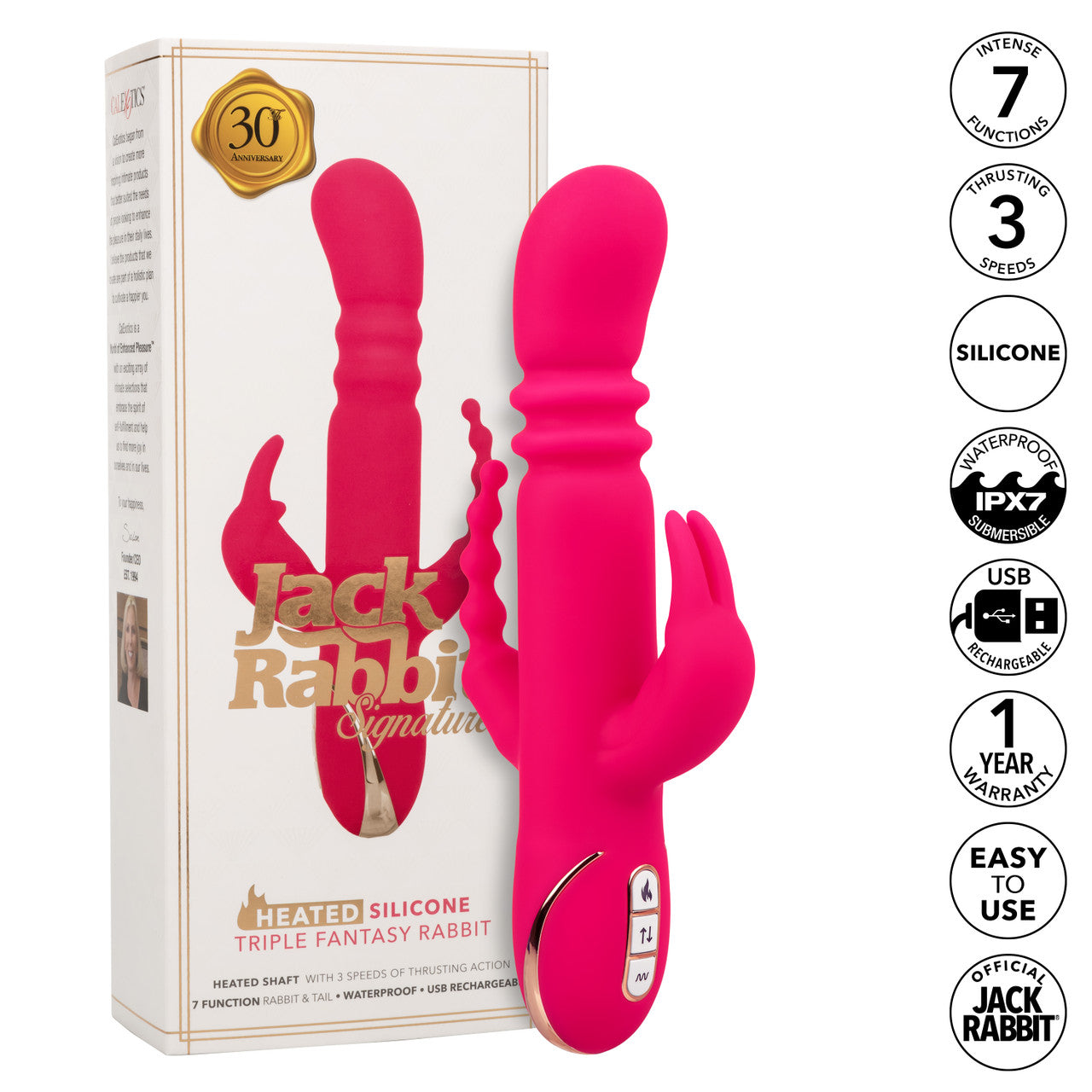 Jack Rabbit Signature Heated Silicone Triple Fantasy Rabbit Vibe