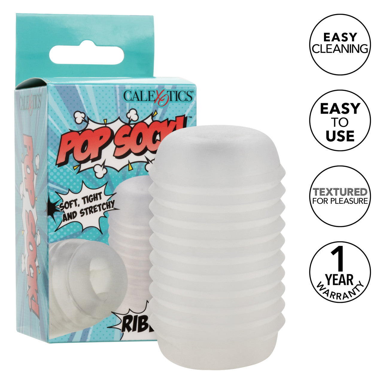 Pop Sock Ribbed Pocket Stroker - Clear