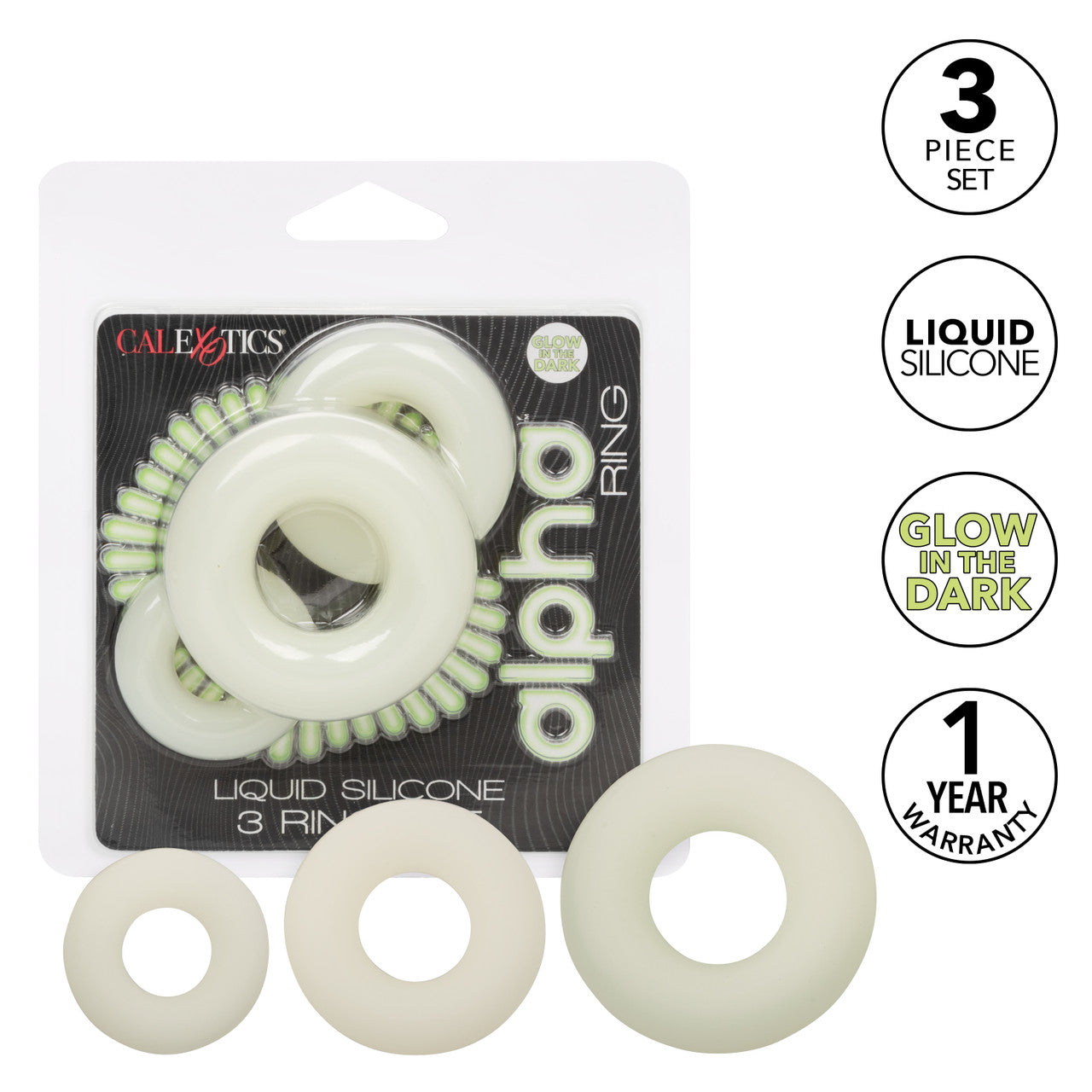 Alpha Glow-In-The-Dark Liquid Silicone 3 Ring Set