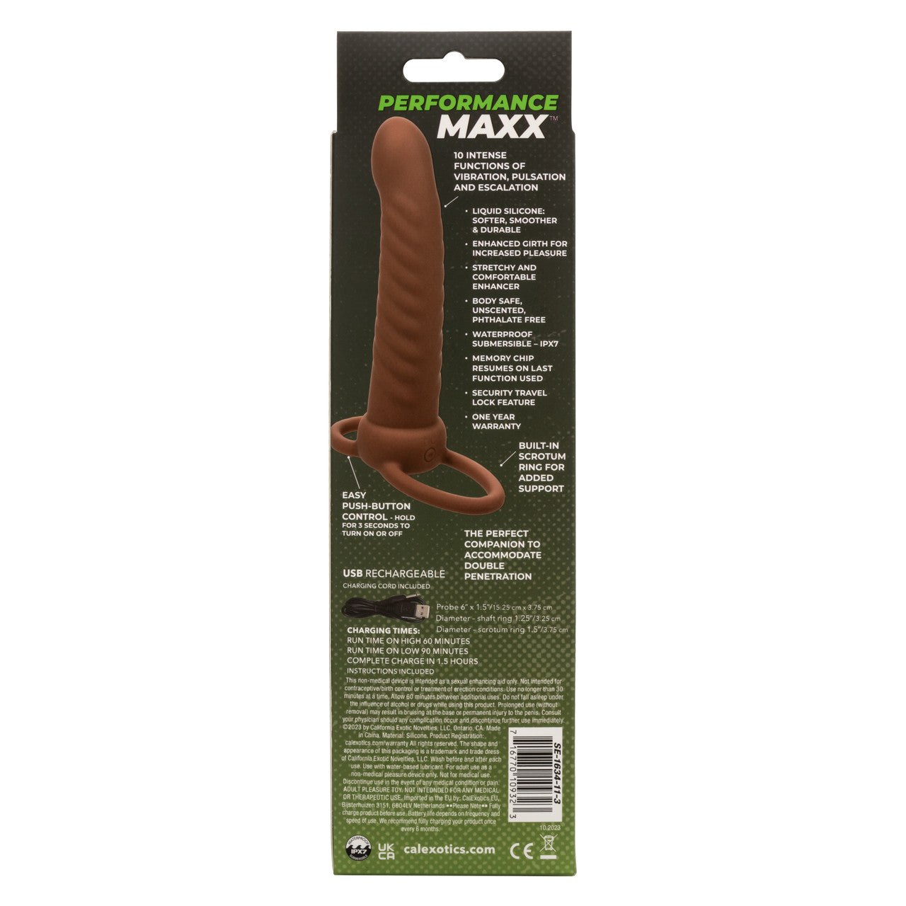 Rechargeable Ribbed Dual Penetrator - Brown