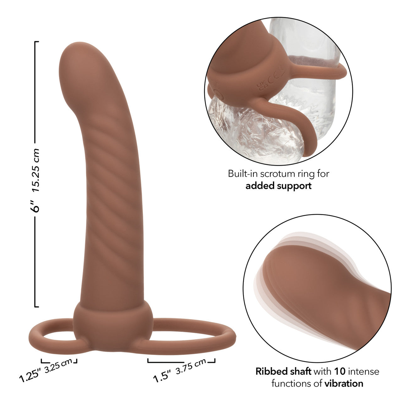 Rechargeable Ribbed Dual Penetrator - Brown