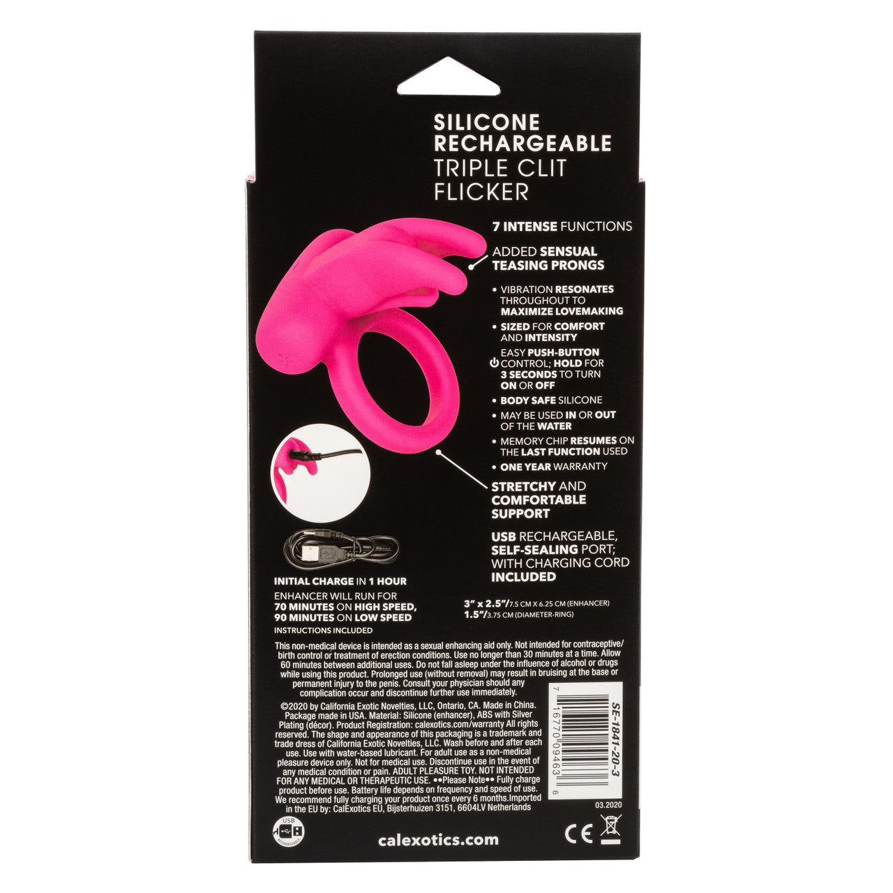 Silicone Rechargeable Triple Clit Flicker Cock Ring